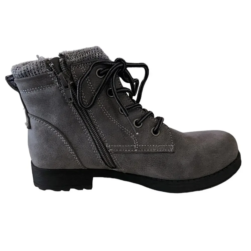 Sporto kids ankle boots, medium gray size 3‎ lace up. Side zipper